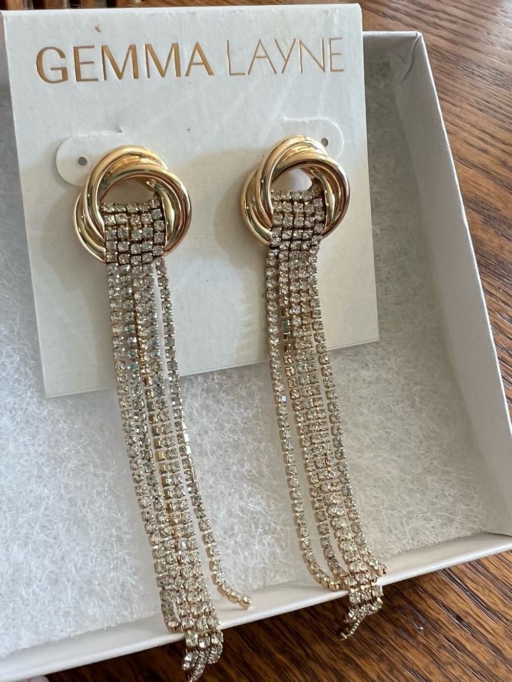Gemma Layne Gold and Crystal Fringe Drop Earrings. NWT. Dress Up Or Down.